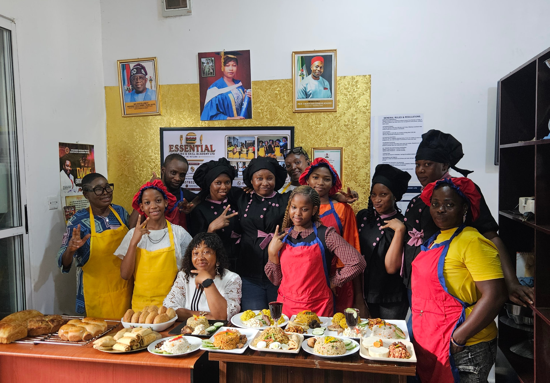 Students with a full display of prepared dishes