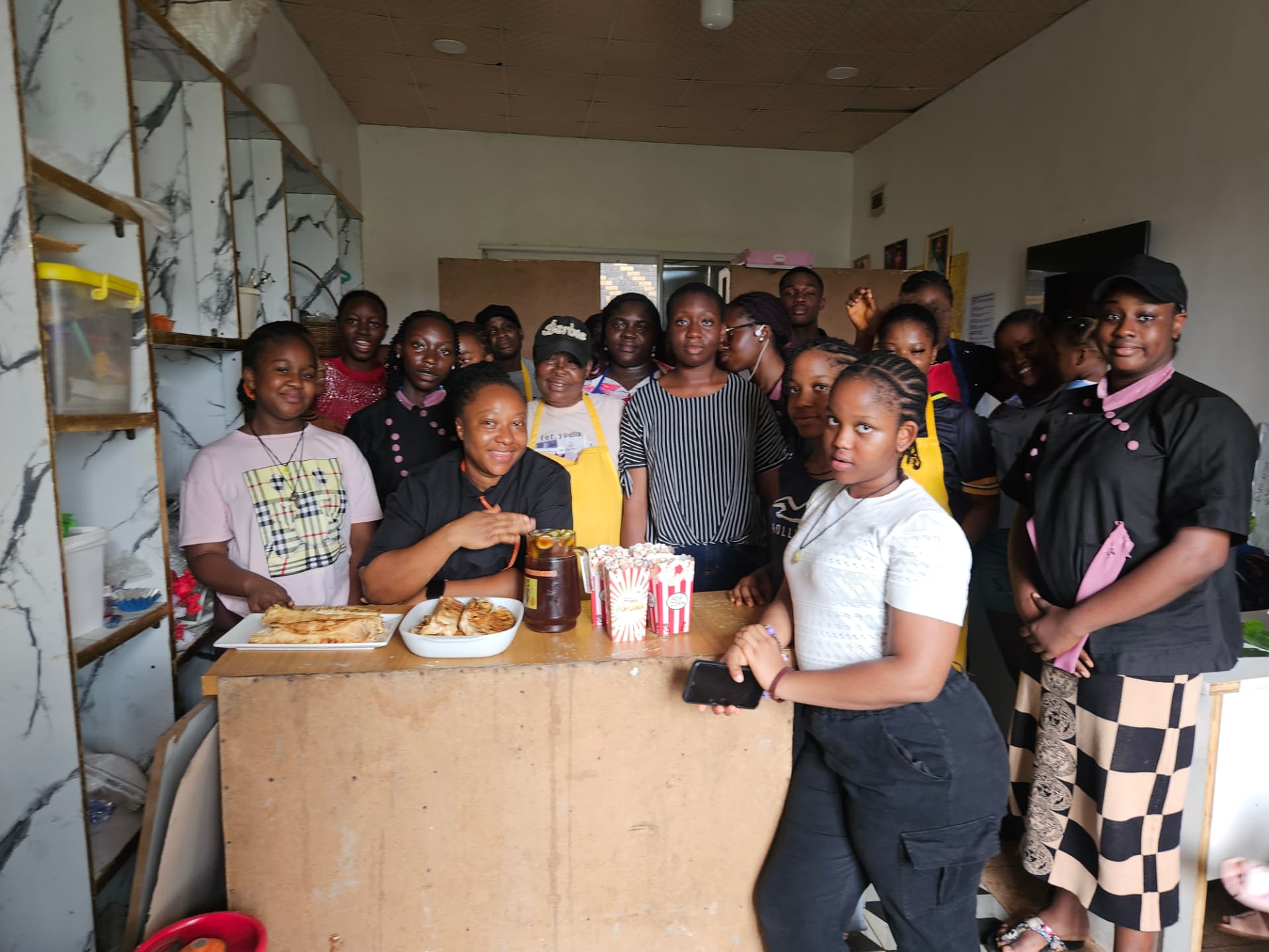 Teenagers and young people during a practical skills class